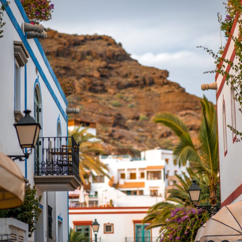 Street view in Puerto de Mogan village on the southwest coast of the island of Gran Canaria